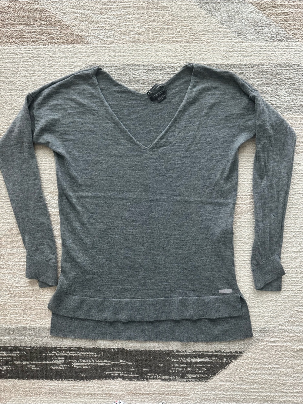 Armani Exchange Gray V-Neck 100% Merino Wool Sweater Size S